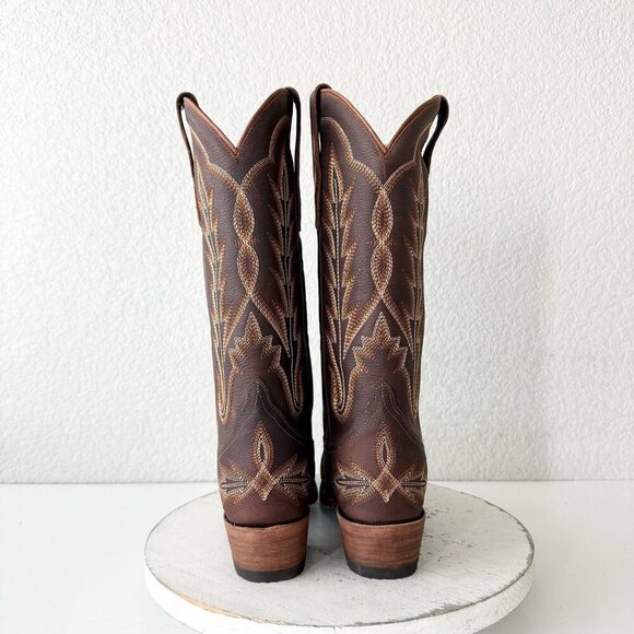 Lane LEXINGTON Womens Cowboy Boots 6 Cognac Brown Western Cowgirl Mid Calf Tall - Picture 3 of 11
